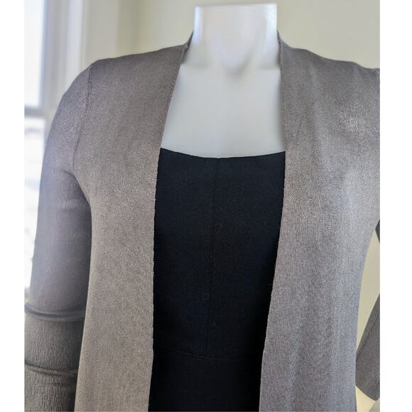 Chicos Black Label Gray Taupe Shimmer Long Open Cardigan Size Extra Small XS - Picture 6 of 11